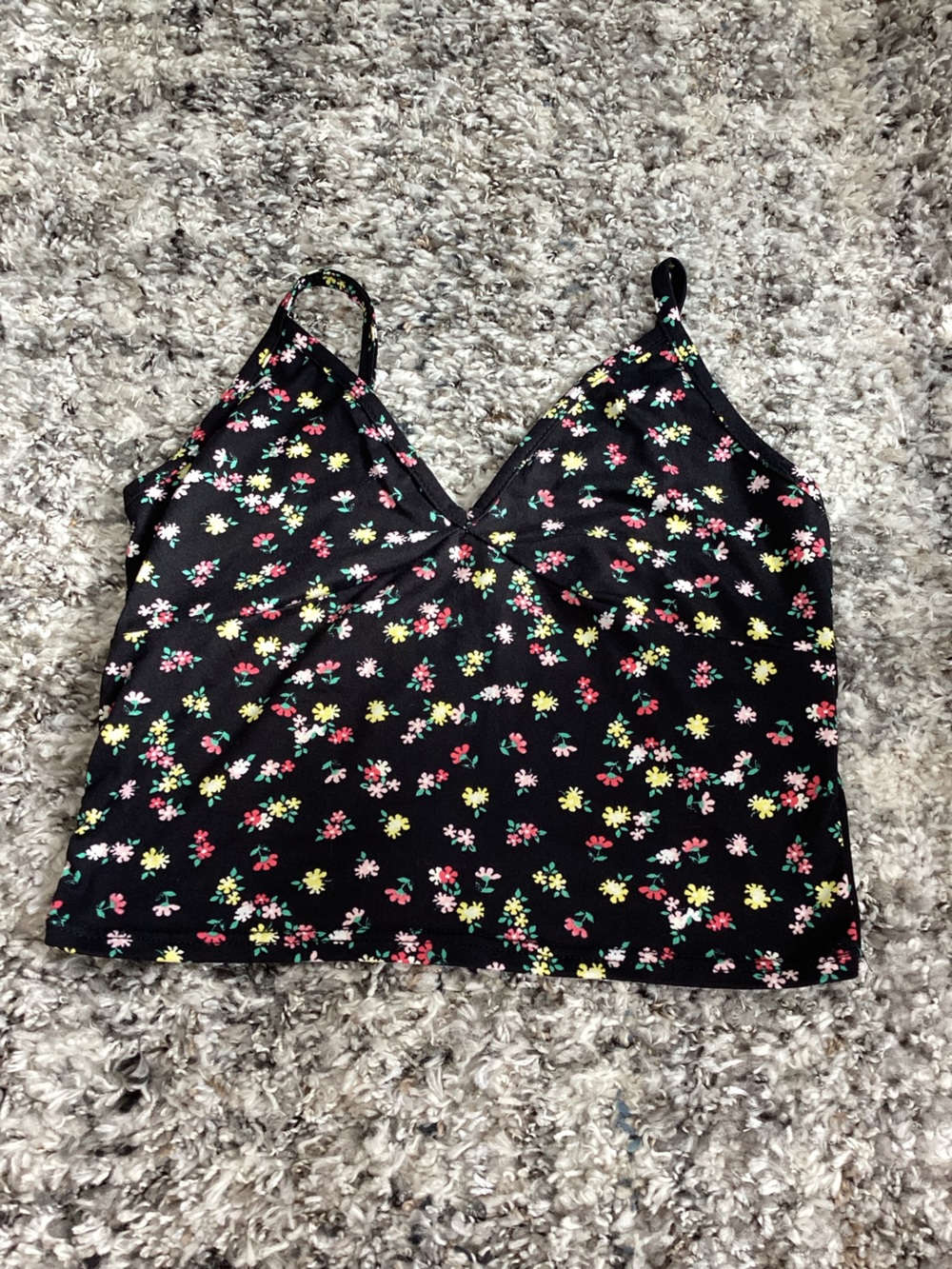 Floral V-Neck Camisole Tank Top - Black